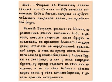 Об отсылке виновных баб и девок, которыя не будут подлежать смертной казни, на прядильный двор.