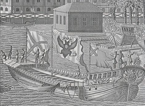 Спущенная на воду галера на Неве.