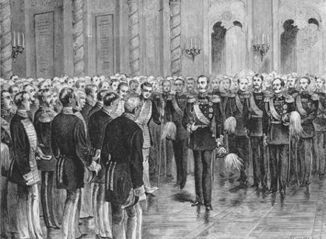 Александр II призывает московских дворян приступить к освобождению крестьянства, 1857 год. Гравюра начала 1880-х гг.