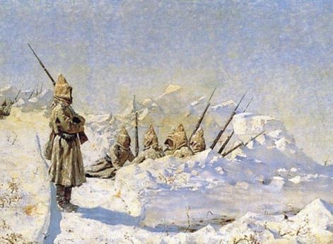 Снежные траншеи (Русские позиции на Шипкинском перевале).