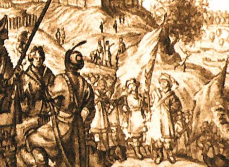 Солдаты литовской пехоты. Фрагмент рисунка «Прием Янушем Радзивиллом послов Богдана Хмельницкого»