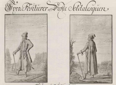 Четыре изображения русских военных. Полковые и старшие офицеры: Один из царских драбантов.	Стрелец или мушкетер.