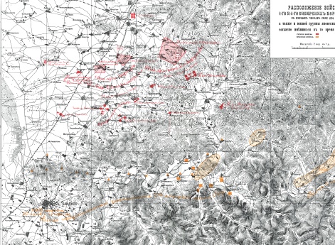 Расположение войск 1 и 4 Сибирских корпусов в первых числах июля 1904 года, а также и Южной группы японских войск, согласно имевшихся в то время сведений