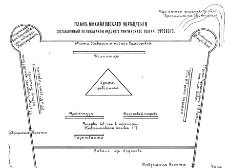 План Михайловского укрепления, составленный по показанию рядового Тенгинского полка Гуртового