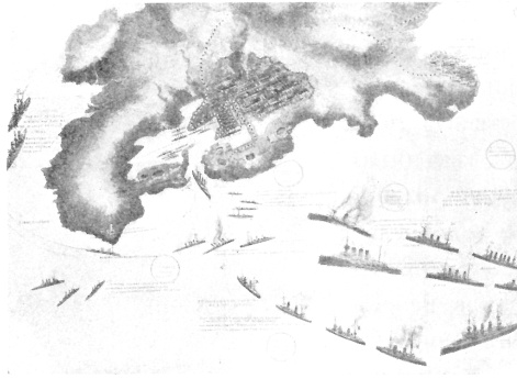 Расположение японских судов в день гибели "Петропавловска"