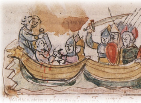 Захват подосланными Святополком Владимировичем убийцами ладьи Глеба Владимировича; убийство поваром Торчином Глеба ножом.