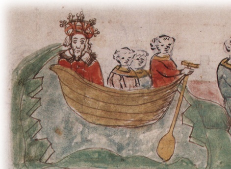 Переправа Всеслава Брячиславича Полоцкого в лодке через Днепр; захват и заключение в тюрьму (поруб) Всеслава с двумя сыновьями.