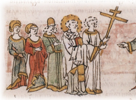 Торжественная встреча жителями и духовенством города Владимира Михалка Юрьевича и Всеволода Юрьевича.