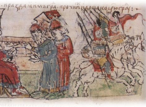 Прием Владимиром Святославичем послов наемных варягов и раздача им городов в кормление; уход прочих варяжских воинов в Царьград.