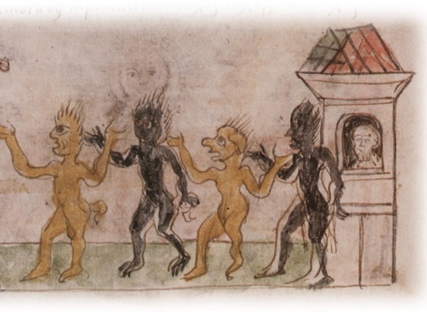 Аллегорическое изображение морового поветрия в Полоцке: бесы, готовые напасть в ночное время на людей, укрывшихся в домах.