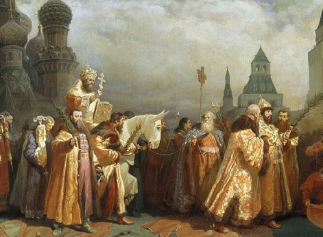 Вербное воскресение в Москве при царе Алексее Михайловиче. Шествие патриарха на осляти