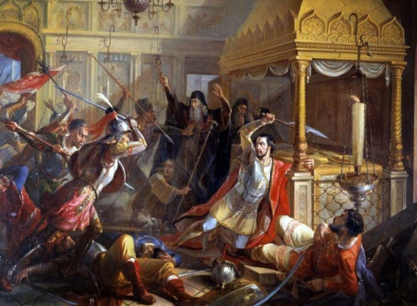 Предсмертный подвиг князя М.К. Волконского, сражающегося с ляхами в Пафнутьевском монастыре в Боровске в 1610 году.