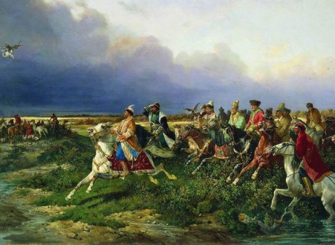 Царь Алексей Михайлович с боярами на соколиной охоте близ Москвы