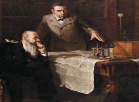 А.С. Попов демонстрирует адмиралу С.О. Макарову первую в мире радиоустановку