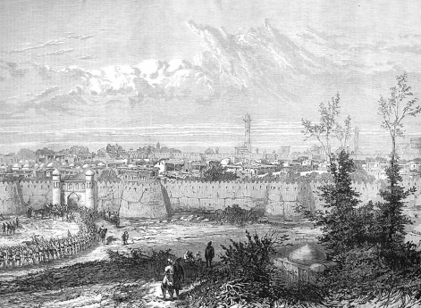 Русские войска входят в Хиву через Хазараспские ворота (Russian troops entering Khiva through the Hazarasp gate)