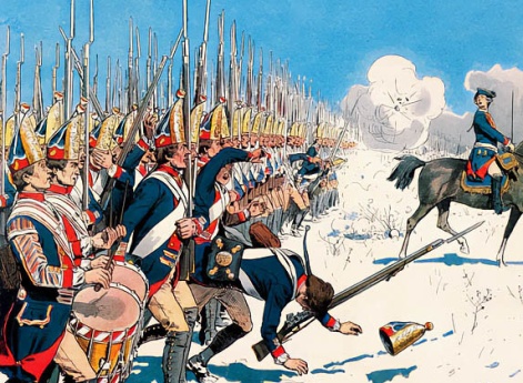 Прусская пехота наступает на Лейтен