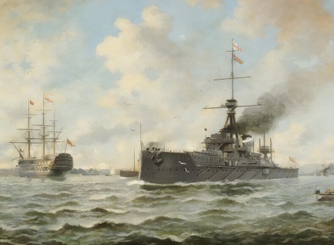 Линкор «Дредноут» и парусный линейный корабль «Виктори»