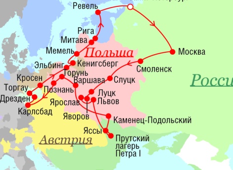 Маршрут поездок Петра I - 1711 г.