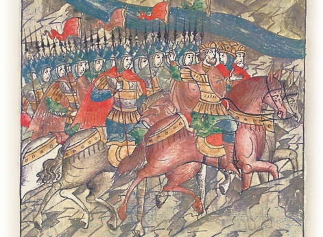 Великий князь Юрий Долгорукий с войском и союзниками идет против князя Изяслава Мстиславича.