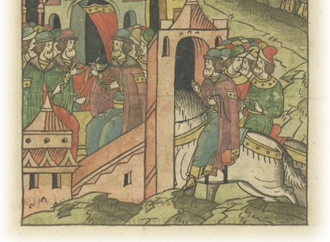 Примирение князя Всеволода Александровича Холмского с братьями. Князь Василий Михайлович, их дядя, отступается от трети их отчины.