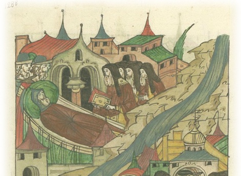 Кончина великого князя Олега Ивановича Рязанского и его похороны в Рязани в монастыре Солотча.