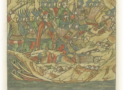 Битва на Двине. У двинян выбивают знамя и убивают трех знаменщиков.