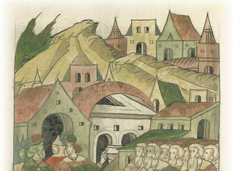 Новгородские бояре, зажиточные горожане и купцы дают великому князю Ивану Васильевичу много подарков.